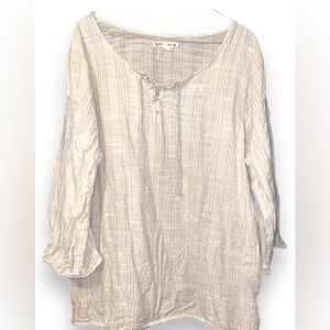 Ruff Hewn Embroidered 2X 100% Cotton Womens cream Top laced neck embroidered 3/4